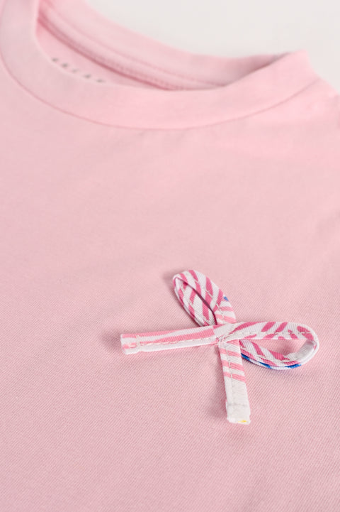 GIRLS DROP SHOULDER APPLIQUE BOW T-SHIRT