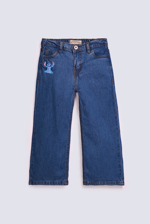 GIRLS LOOSE FIT STITCH EMBROIERED DENIM