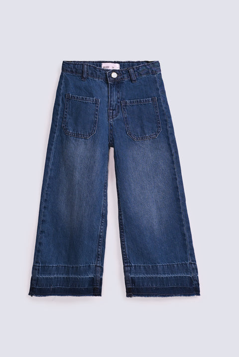 GIRLS WIDE LEG DENIM WITH RAW HEM