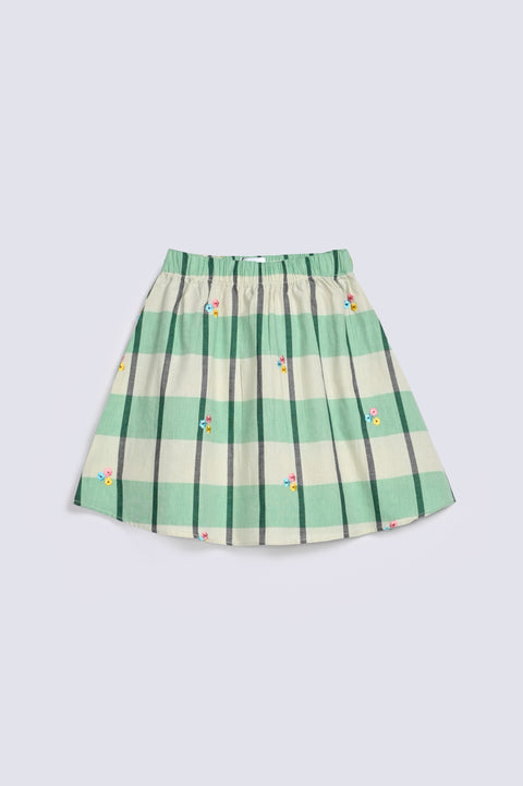 GIRLS EMBROIDERED CHECKERED SKIRT