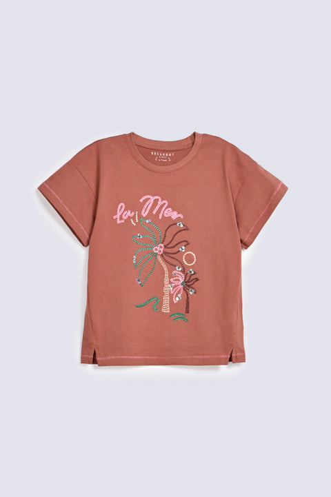 GIRLS EMBROIDERED TROPICAL T-SHIRT