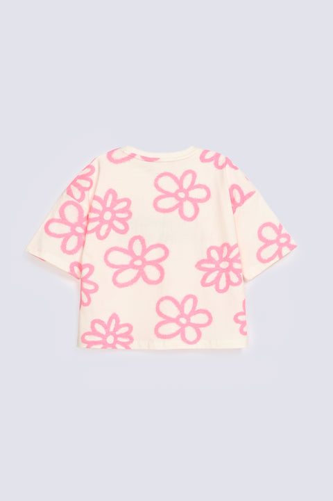 GIRLS BOXY FIT FLORAL PRINTED T-SHIRT
