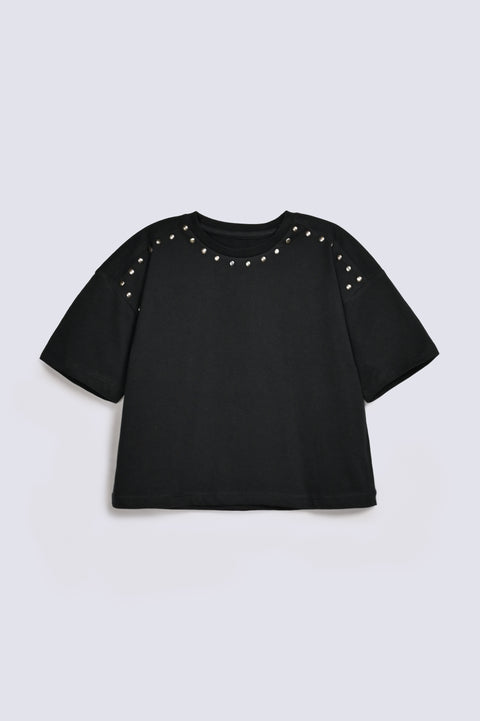 GIRLS BOXY FIT STUDED T-SHIRT