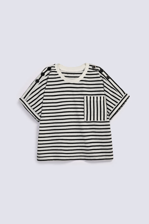 GIRLS STRIPED T-SHIRT WITH BUTTON DETAIL