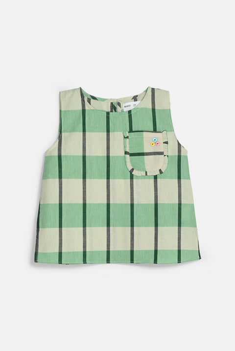 GIRLS EMBROIDERED CHECKERED SLEEVELESS TOP