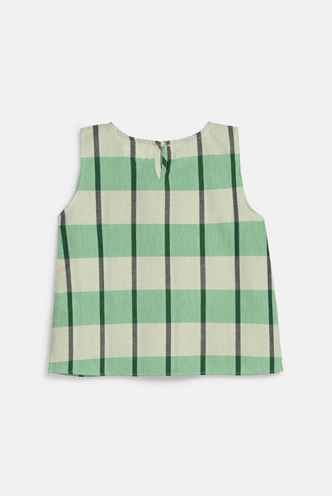 GIRLS EMBROIDERED CHECKERED SLEEVELESS TOP