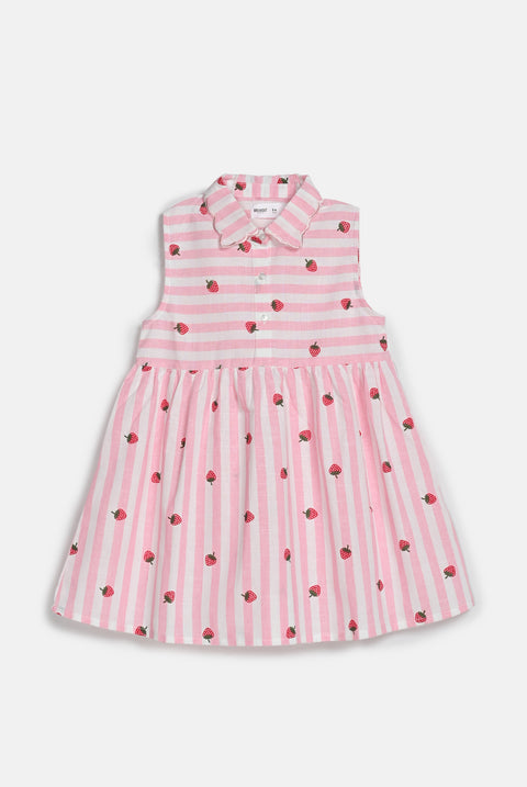 GIRLS EMBROIDERED COLLAR PRINTED DRESS
