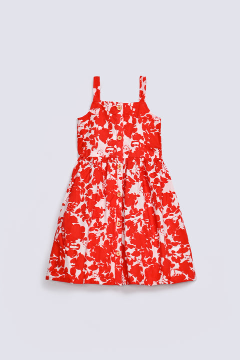 GIRLS PRINTED STRAP DRESS
