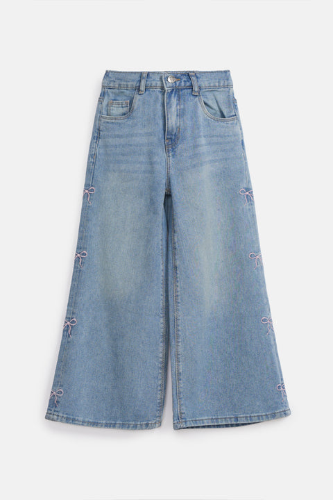 GIRLS EMBROIDERED WIDE LEG DENIM