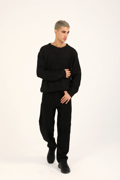 BOXY FIT HALF CARDIGAN KNIT SWEATER
