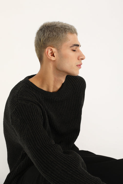 BOXY FIT HALF CARDIGAN KNIT SWEATER