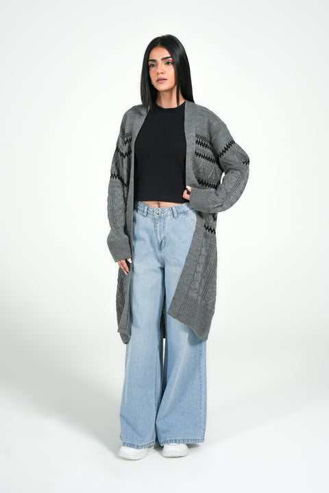 LONG JACQUARD KNIT CARDIGAN