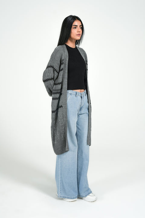 LONG JACQUARD KNIT CARDIGAN