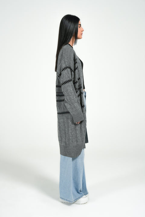 LONG JACQUARD KNIT CARDIGAN