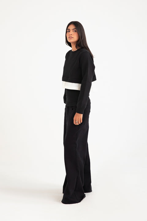 SWEATSHIRT WITH WOVEN PANEL DETAIL