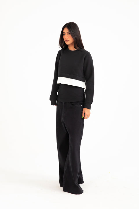SWEATSHIRT WITH WOVEN PANEL DETAIL