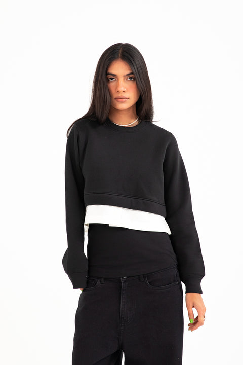 SWEATSHIRT WITH WOVEN PANEL DETAIL