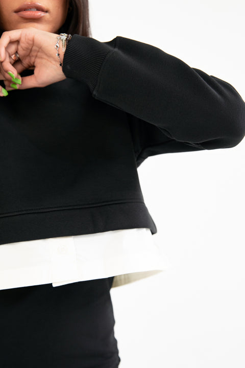 SWEATSHIRT WITH WOVEN PANEL DETAIL