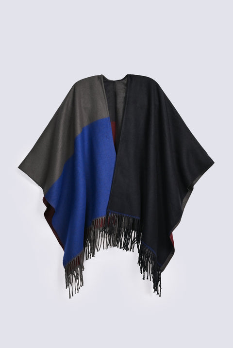 REVERSIBLE COLOUR BLOCK CAPE SHAWL