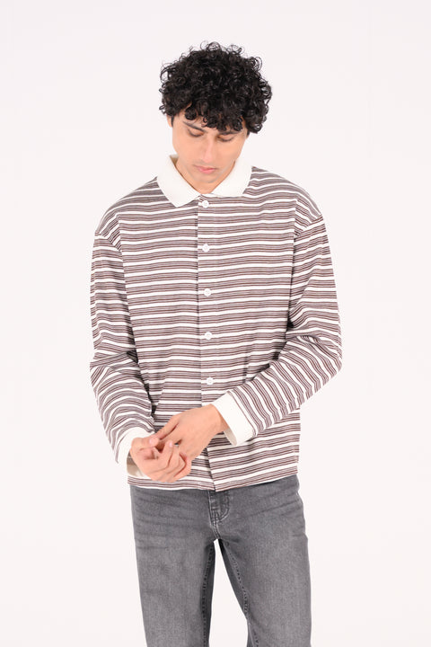 RELAXED FIT STRIPED TEXTURED POLO