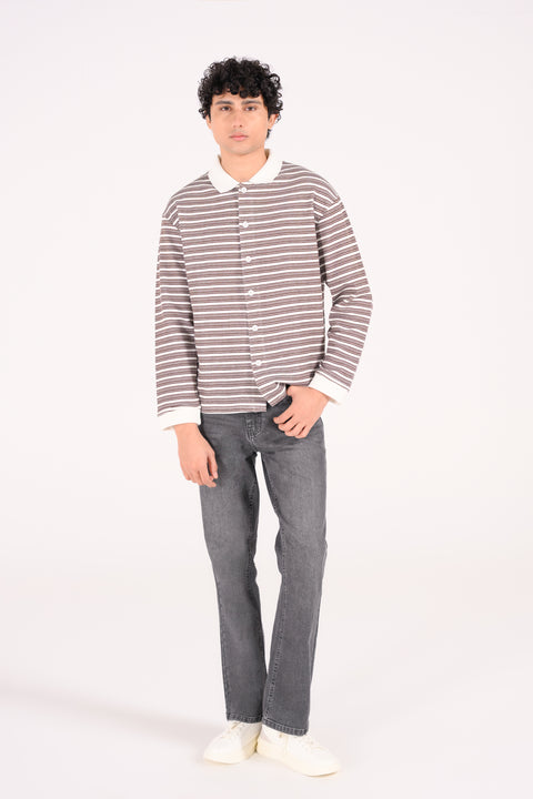 RELAXED FIT STRIPED TEXTURED POLO