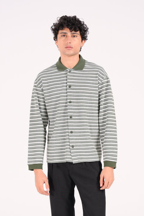 RELAXED FIT STRIPED TEXTURED POLO