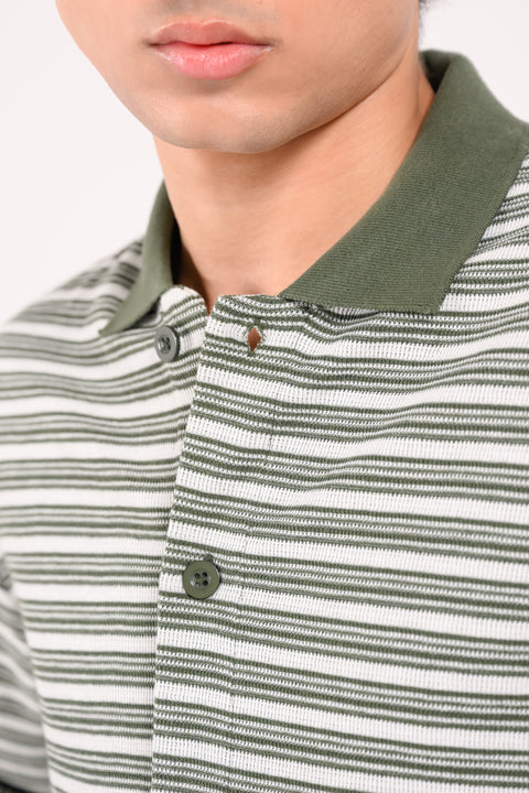 RELAXED FIT STRIPED TEXTURED POLO