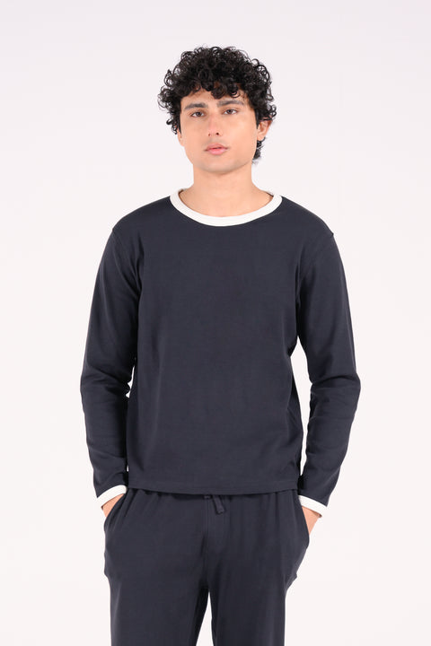 FULL SLEEVE CONTRAST RIB TEXTURED TEE