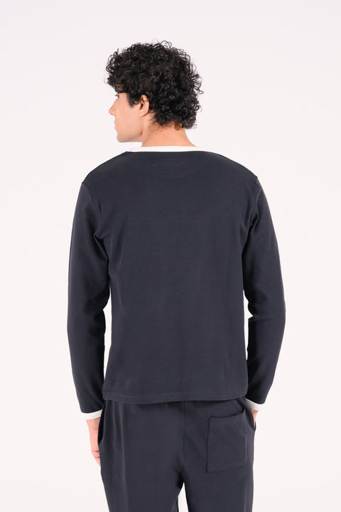 FULL SLEEVE CONTRAST RIB TEXTURED TEE