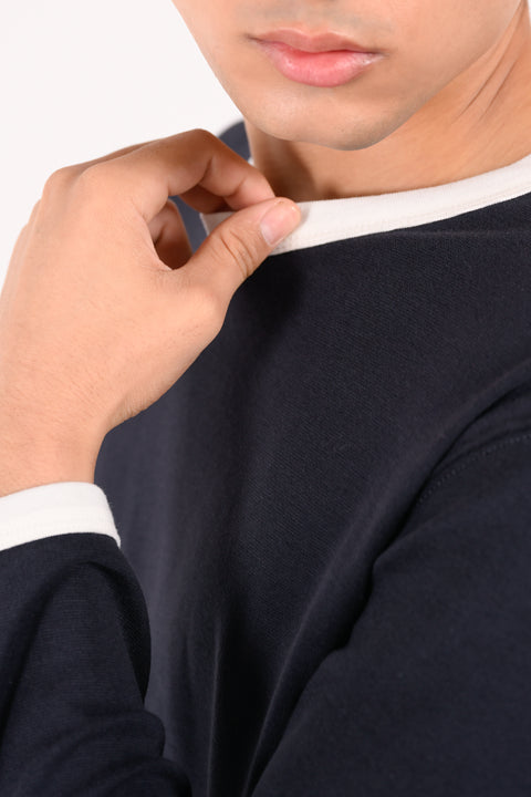 FULL SLEEVE CONTRAST RIB TEXTURED TEE
