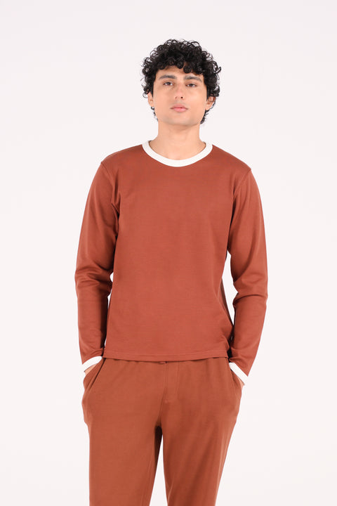 FULL SLEEVE CONTRAST RIB TEXTURED TEE