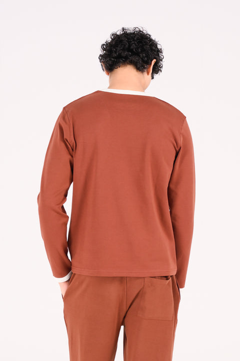 FULL SLEEVE CONTRAST RIB TEXTURED TEE