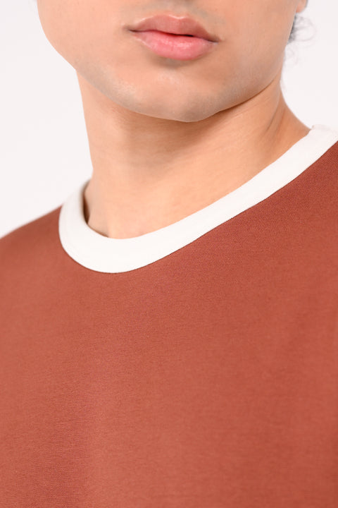 FULL SLEEVE CONTRAST RIB TEXTURED TEE