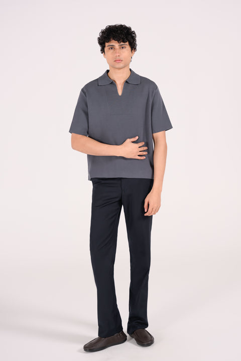 BOXY FIT JOHNNY COLLAR TEXTURED POLO