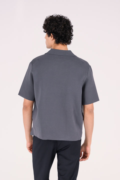 BOXY FIT JOHNNY COLLAR TEXTURED POLO