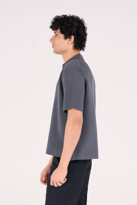 BOXY FIT JOHNNY COLLAR TEXTURED POLO
