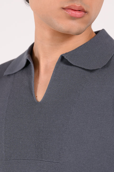 BOXY FIT JOHNNY COLLAR TEXTURED POLO