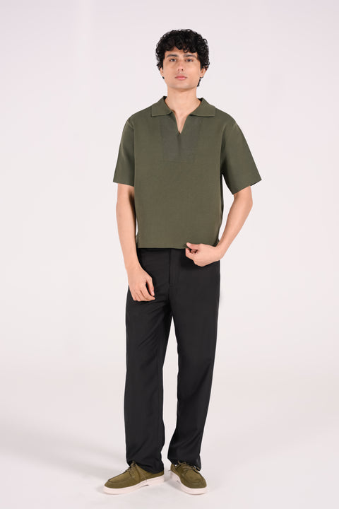 BOXY FIT JOHNNY COLLAR TEXTURED POLO