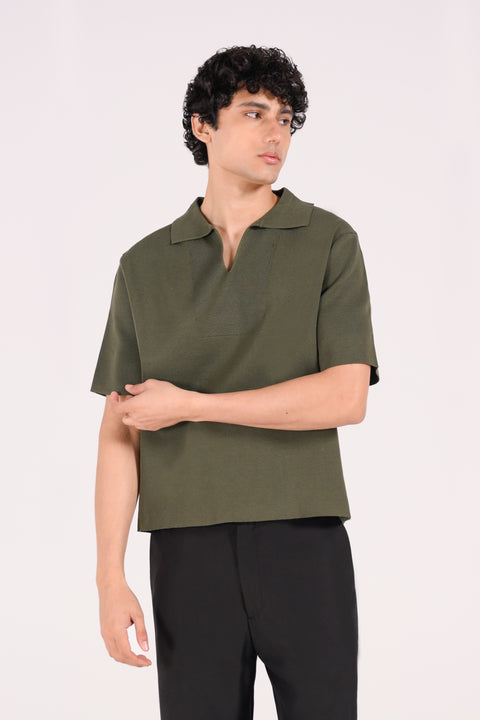 BOXY FIT JOHNNY COLLAR TEXTURED POLO