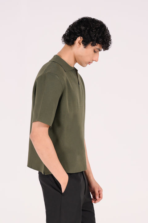 BOXY FIT JOHNNY COLLAR TEXTURED POLO