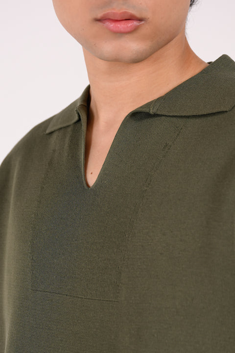 BOXY FIT JOHNNY COLLAR TEXTURED POLO