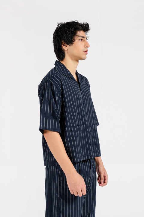 BOXY FIT RESORT COLLAR STRIPER SHIRT