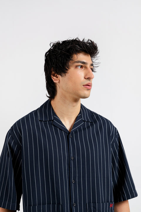 BOXY FIT RESORT COLLAR STRIPER SHIRT