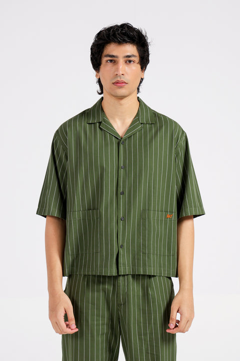 BOXY FIT RESORT COLLAR STRIPER SHIRT