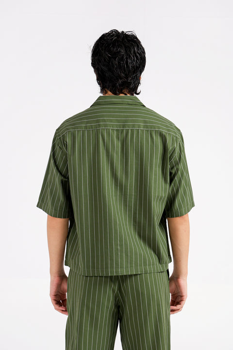 BOXY FIT RESORT COLLAR STRIPER SHIRT