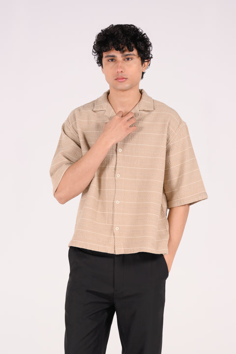 BOXY FIT RESORT COLLAR JACQUARD OVERSHIRT