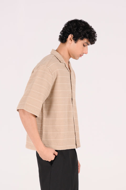 BOXY FIT RESORT COLLAR JACQUARD OVERSHIRT