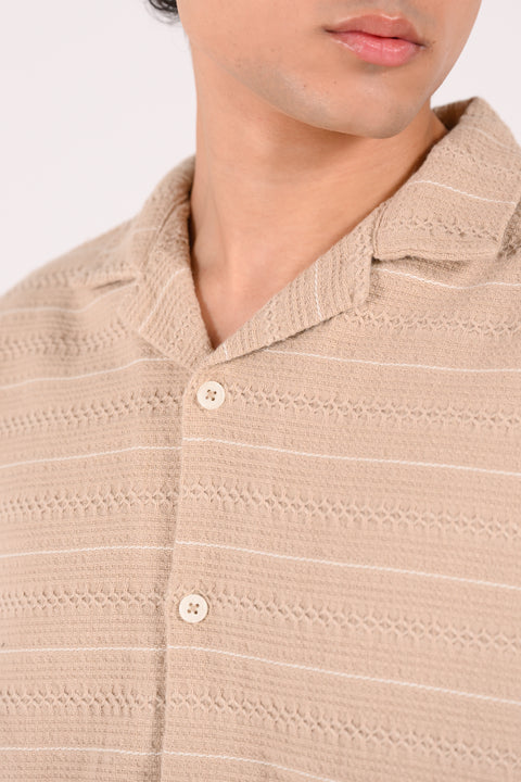 BOXY FIT RESORT COLLAR JACQUARD OVERSHIRT