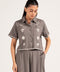 GRAPHIC CROPPED BUTTON DOWN TOP