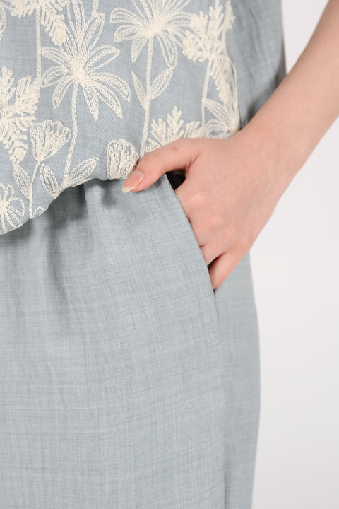 EMBROIDERED WIDE LEG TROUSERS